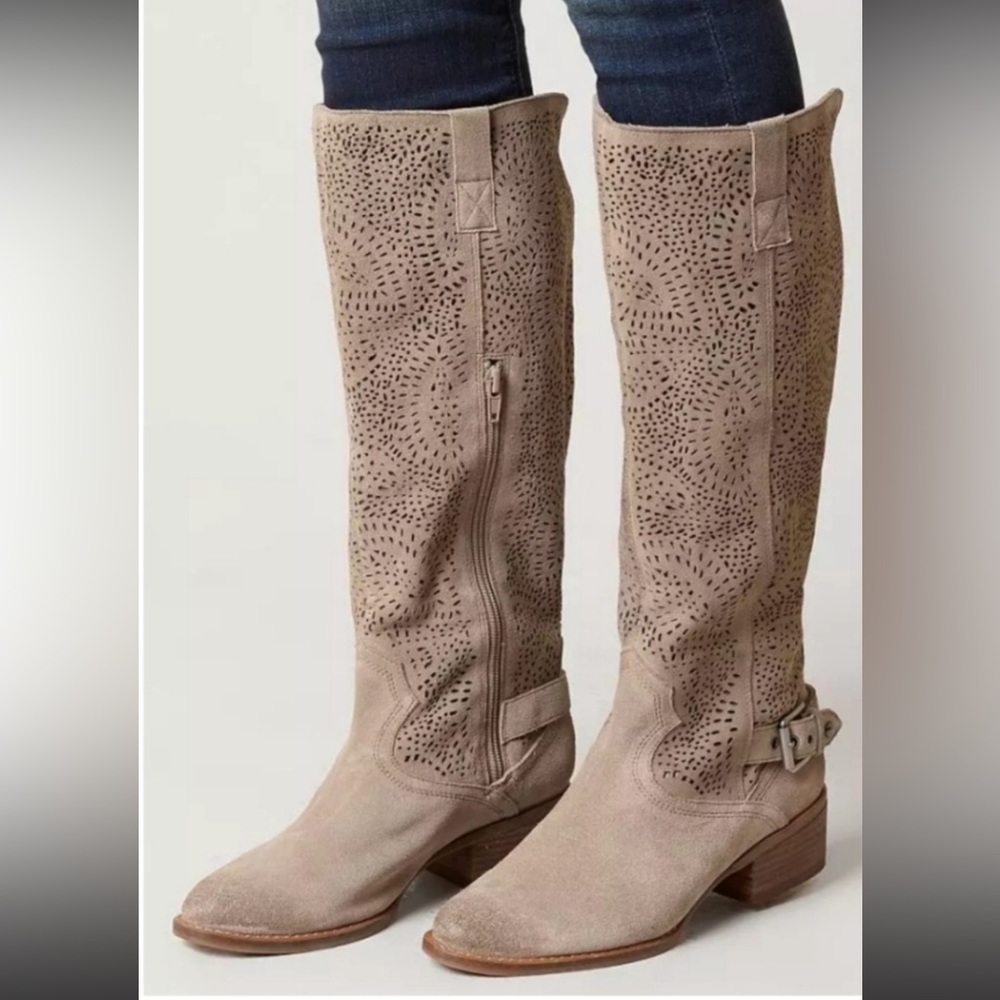 Naughty Monkey Ziba Tan Perforated Suede  Boots. Size 8.5